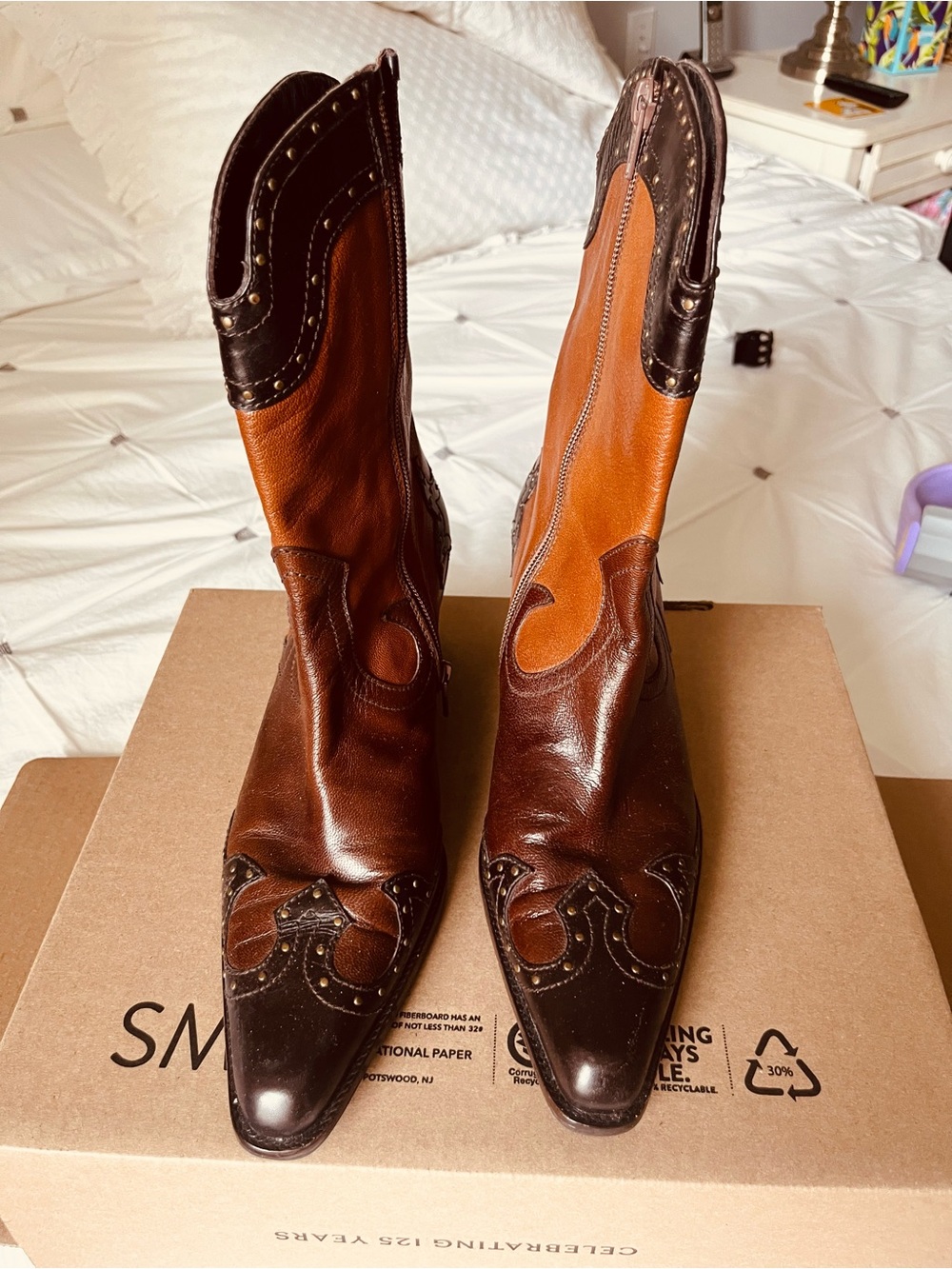 Stuart Weitzman Brown Two-Tone Western Boots